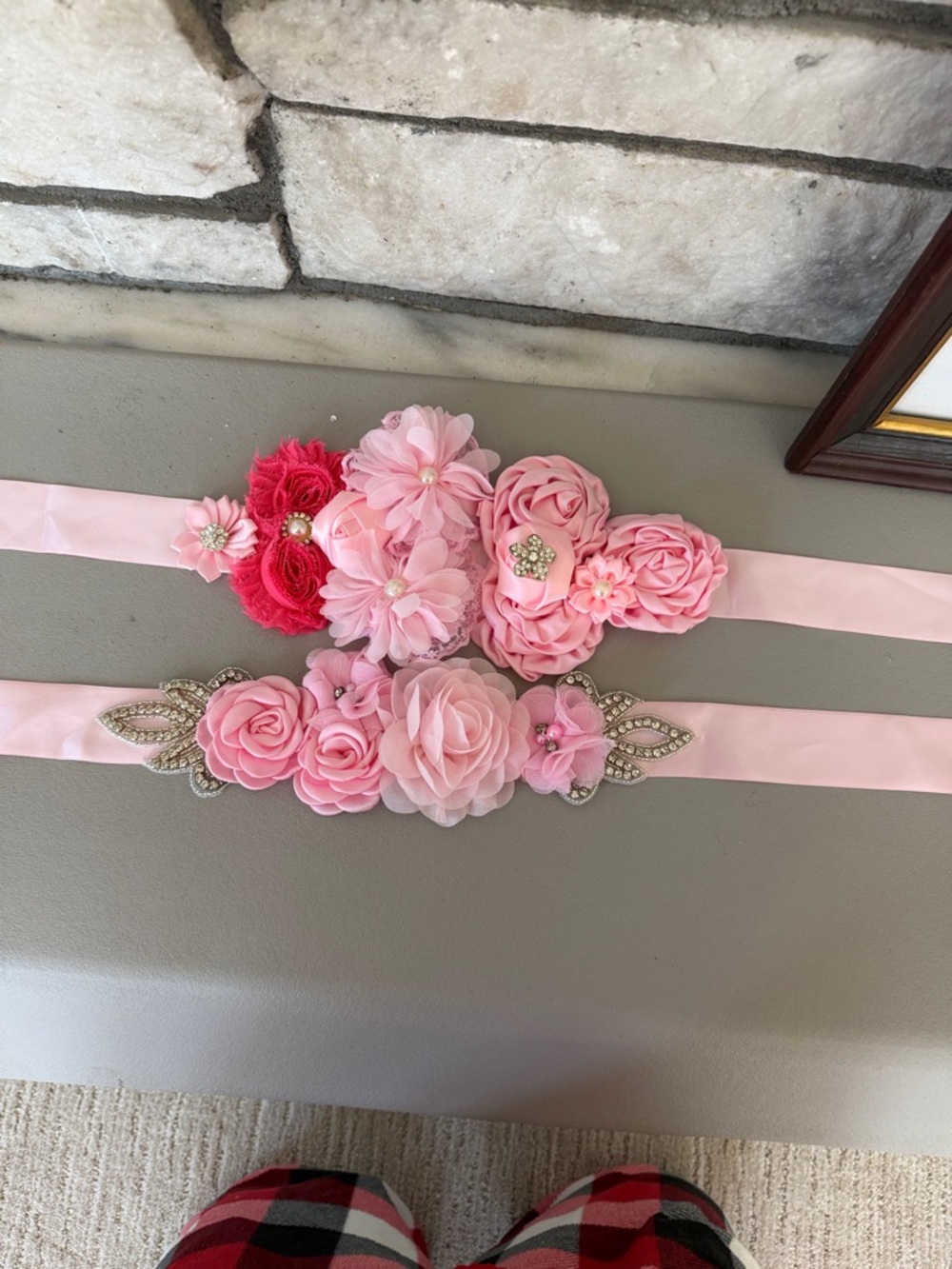 Floral Satin Sash Belt with Pink Flower Accents